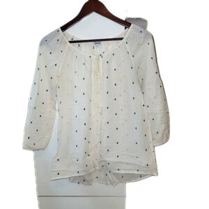 ❤️ 3 for $35 Kismet cotton blouse top embroidered tassel details polka dot small